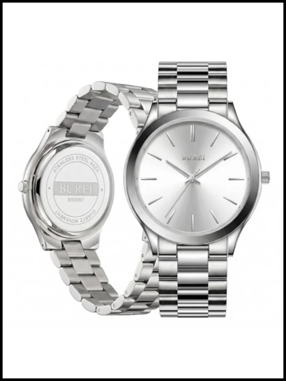 Men's 44mm Large Face Quartz Watch Stainless Steel Band Business Casual